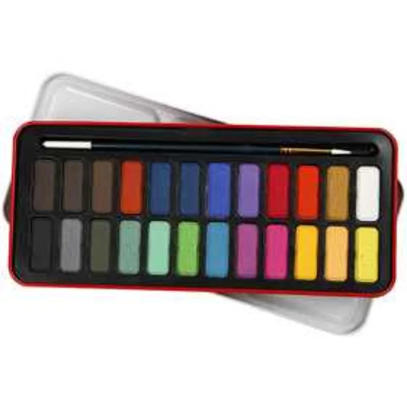 Set de peinture Aquarelle, dim. 12x30 mm, Couleurs assorties, 24couleurs