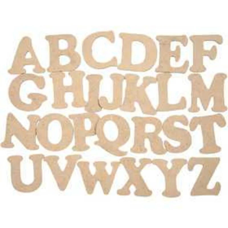 Lettres en bois, A-Z, h: 4 cm, ép. 2,5 mm, MDF, 26pièces