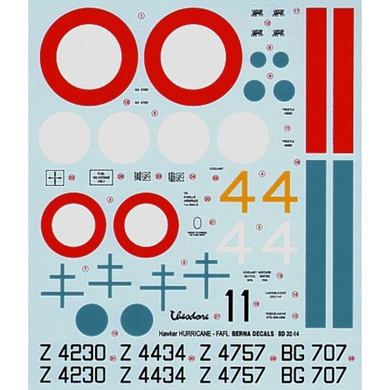 Décal Hawker Hurricane Mk.I French GC1 Alsace (4) Z4757 Capt Tulasne Z4434 FUKA Z4230/4 Aspirant Mailfert BG707/1 Com. Pouliquen
