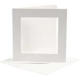 Cartes cadres et enveloppes, dimension carte 12,5x12,5 cm, dimension enveloppes 13,5x13,5 cm, blanc cassé, carré, 10sets, diamèt