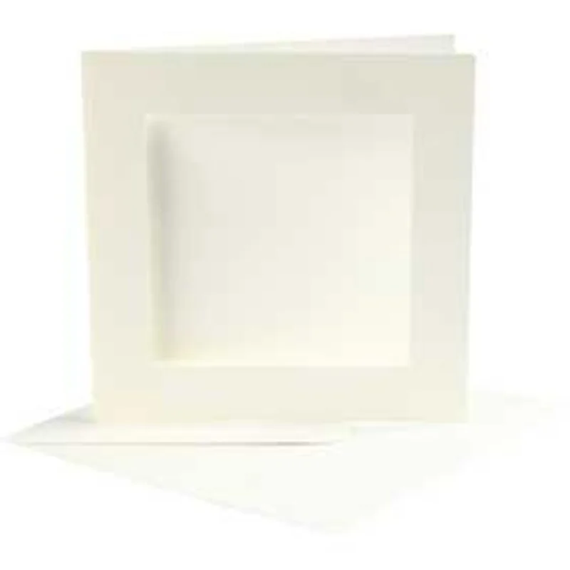 Cartes cadres et enveloppes, dimension carte 12,5x12,5 cm, dimension enveloppes 13,5x13,5 cm, blanc cassé, carré, 10sets, diamèt