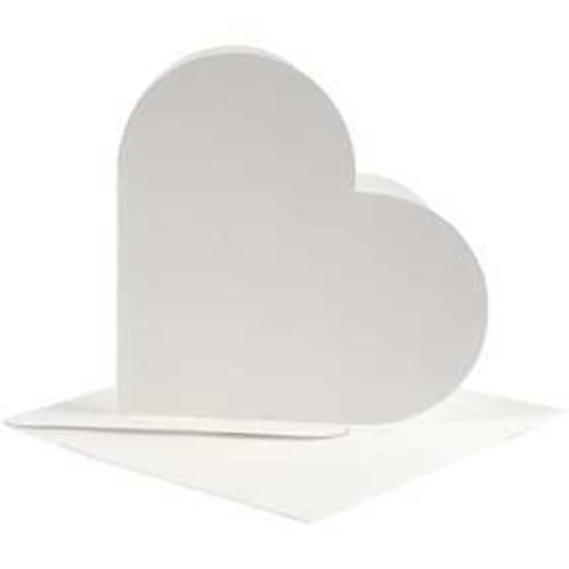 Cartes en forme de coeur, dimension carte 12,5x12,5 cm, dimension enveloppes 13,5x13,5 cm, blanc cassé, 10sets