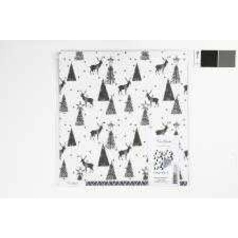 Papier Design, feuille 30,5x30,5 cm, 180 gr, blanc, argent, noir, rennes et motifs, 3flles