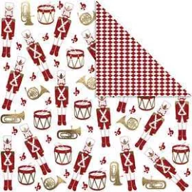 Papier design, feuille 30,5x30,5 cm, 180 gr, blanc, or, rouge, casse-noisette, 3flles