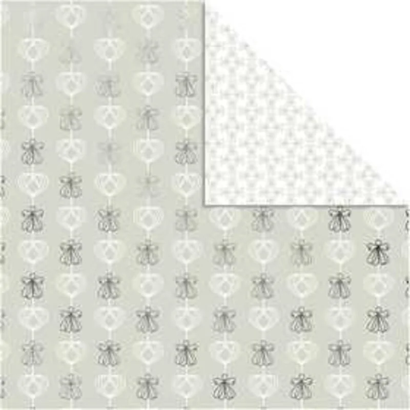 Papier design, feuille 30,5x30,5 cm, 180 gr, argent, anges et coeurs, 3flles