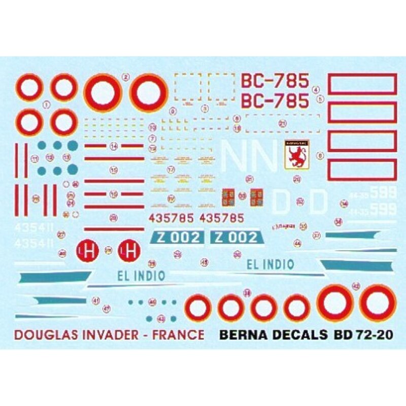 Décal Martin B-26C Invader France (4) BC-785 E.R.P 2/19 Armagnac Tourane 1954 599/N E.R.P.1/32 Armagnac Oran-la-Senia 1963 43541