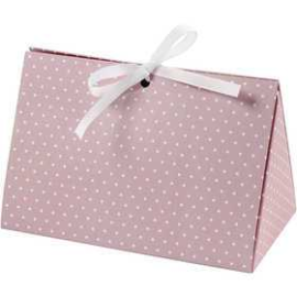 Emballages, boîtes et rangements Boîte cadeau à plier, dim. 15x7x8 cm, 250 gr, blanc, rose, points, 3pièces