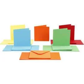 Cartes & Enveloppes, dimension carte 15x15 cm, dimension enveloppes 16x16 cm, Couleurs assorties, 50sets