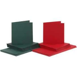 Cartes & Enveloppes, dimension carte 15x15 cm, dimension enveloppes 16x16 cm, vert, rouge, 50sets