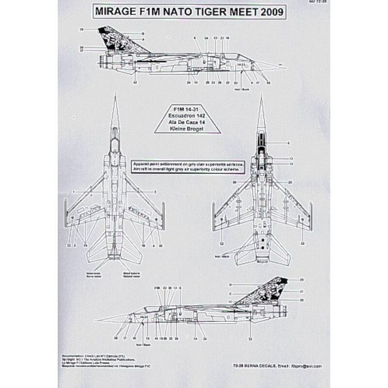 Décal Dassault Mirage F.1M (1) 14-31 Escuadron 142 Ala de Caza 14 Spain. Kleine Brogel 2009 Nato Tiger Meet