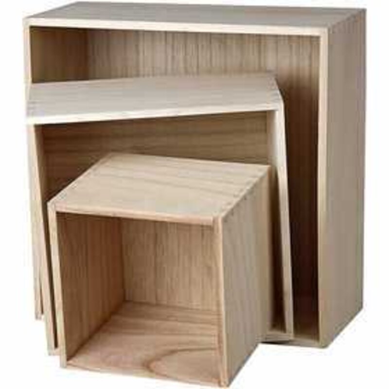 Cc hobby Boîtes de rangement en bois, carré, h: 15x15+21,5x