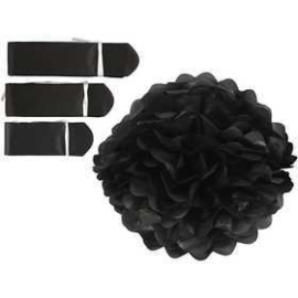 Papiers divers Pompons en papier, noir, d: 20+24+30 cm, 16 gr, 3pièces