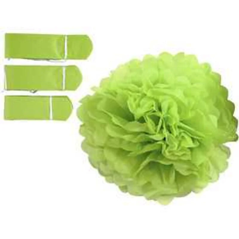 Pompons en papier, vert citron, d: 20+24+30 cm, 16 gr, 3pièces