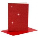 Cartes et enveloppes, dimension carte 10,5x15 cm, dimension enveloppes 11,5x16,5 cm, rouge, Paillettes, 4sets