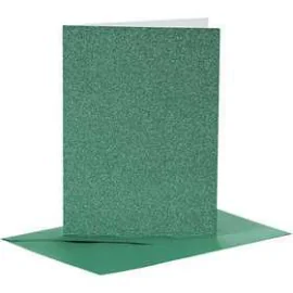 Cartes et enveloppes, dimension carte 10,5x15 cm, dimension enveloppes 11,5x16,5 cm, vert, Paillettes, 4sets