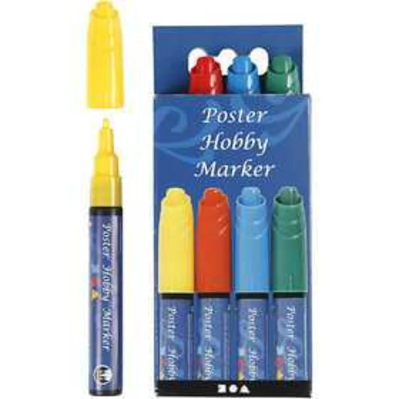 Poster Hobby Marker, trait: 3 mm, bleu, vert, jaune, rouge, 4pièces