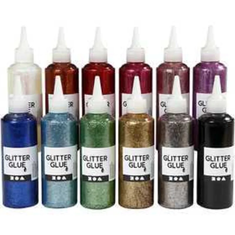 Colle à paillettes, Couleurs assorties, Lot de 12 couleurs différentes de 118ml , 12x118ml