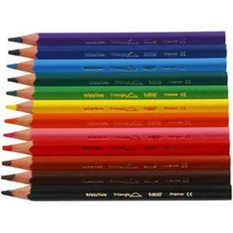  Crayons de couleur triangulaires Evolution, L: 14 cm, mine: 5 mm, Couleurs assorties, triangulaire, 12pièces