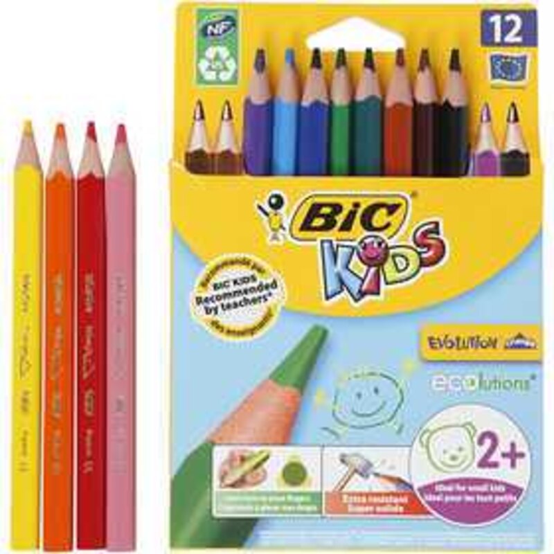 Crayons divers et feutres Crayons de couleur triangulaires Evolution, L: 14 cm, mine: 5 mm, Couleurs assorties, triangulaire, 12