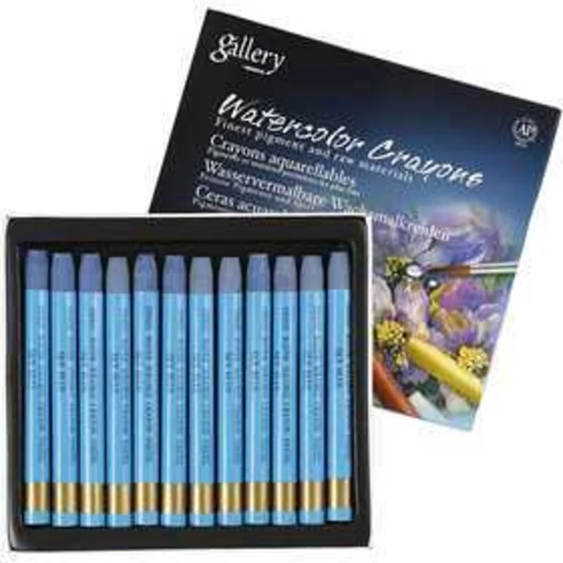 Crayons cire aquarellables, ép. 8 mm, L: 9,3 cm, bleu ciel (337), 12pièces