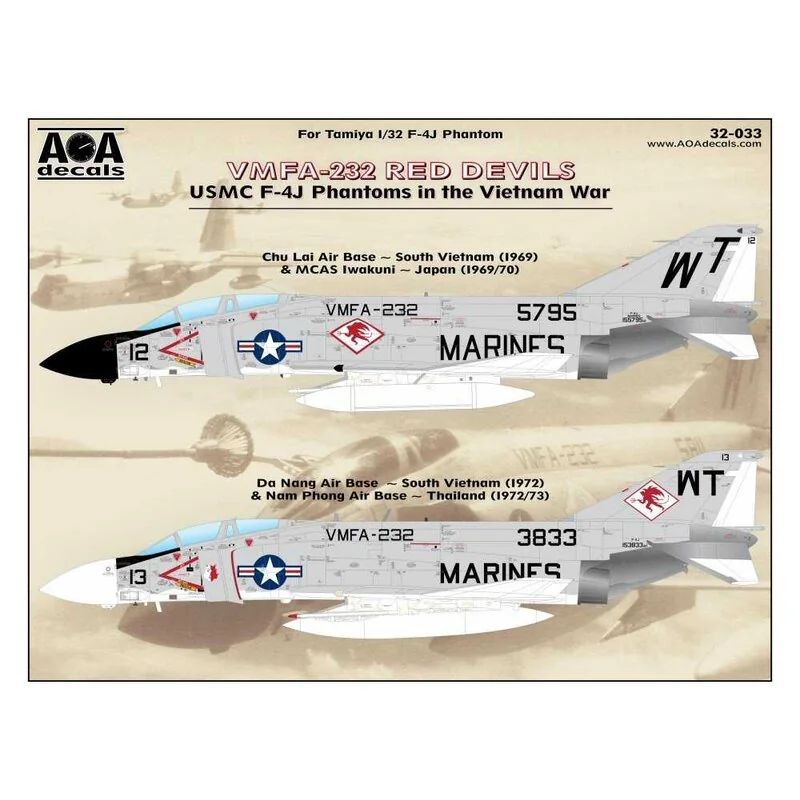 Décal VMFA-232 Red Devils - USMC McDonnell F-4J Les fantômes de la guerre du Vietnam. Cette feuille d'autocollants limitée à 1/3