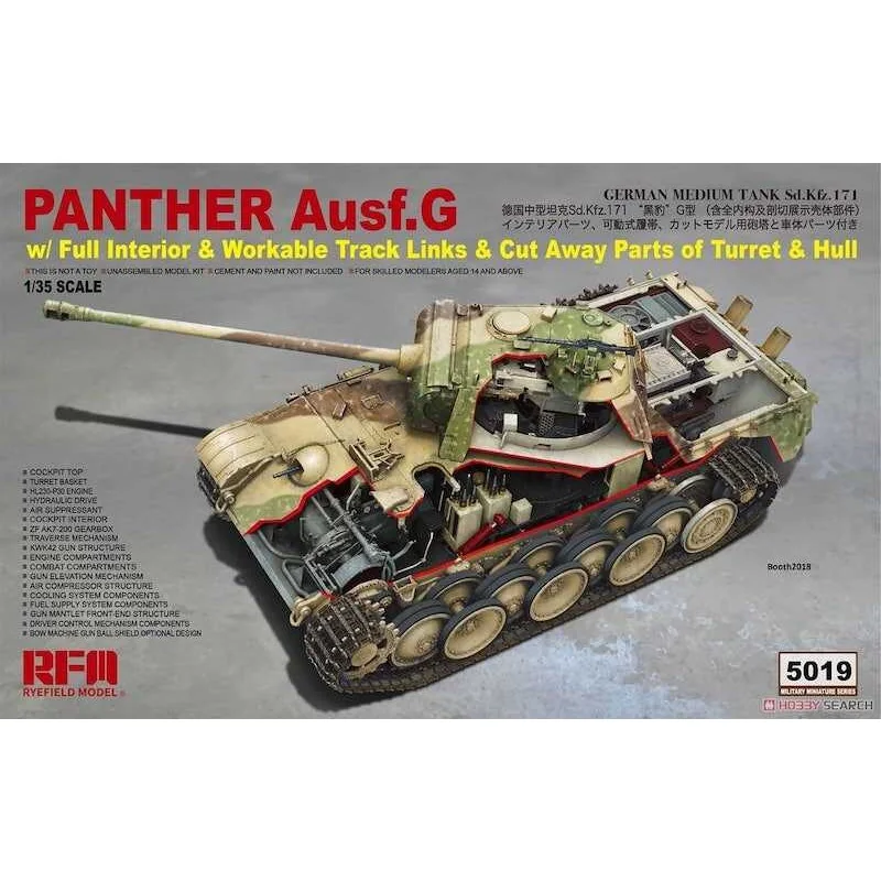 Pz.Kpfw.V Ausf.G Panther avec intérieur complet et parties découpées