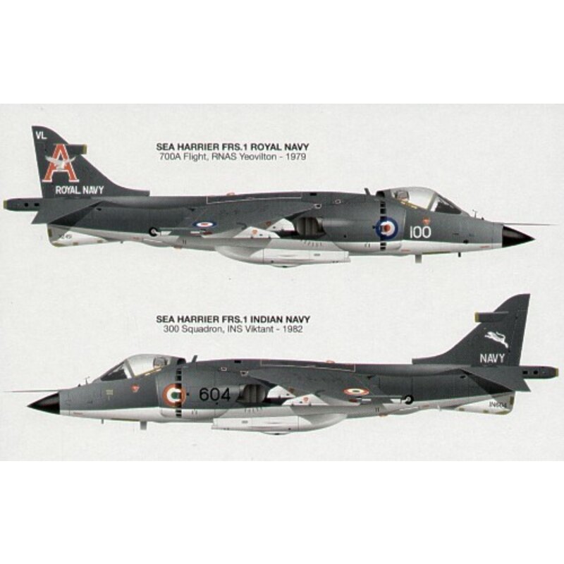 BAe Sea Harrier FRS.1. Décalques pour 700A Flight RNAS Yeovilton 1979 et Indian Navy 300 Squadron INS Viktant 1982