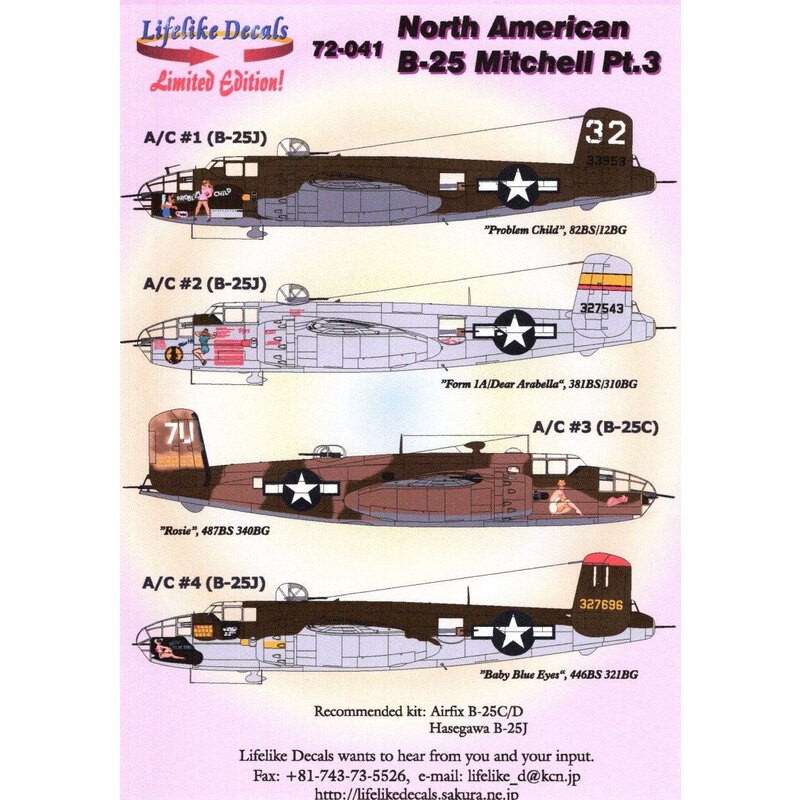 Décal Nord-Américaine B-25C / D Mitchell Partie 3 NOUVEAUX OUTILLAGES 2018 et Hasegawa B-25J principalement MTO B-25 * B-25J, 43