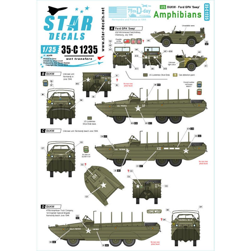 Amphibiens américains. Spécial du 75ème jour. La Normandie et la France en 1944.Ford GPA 'Seep' et DUKW.