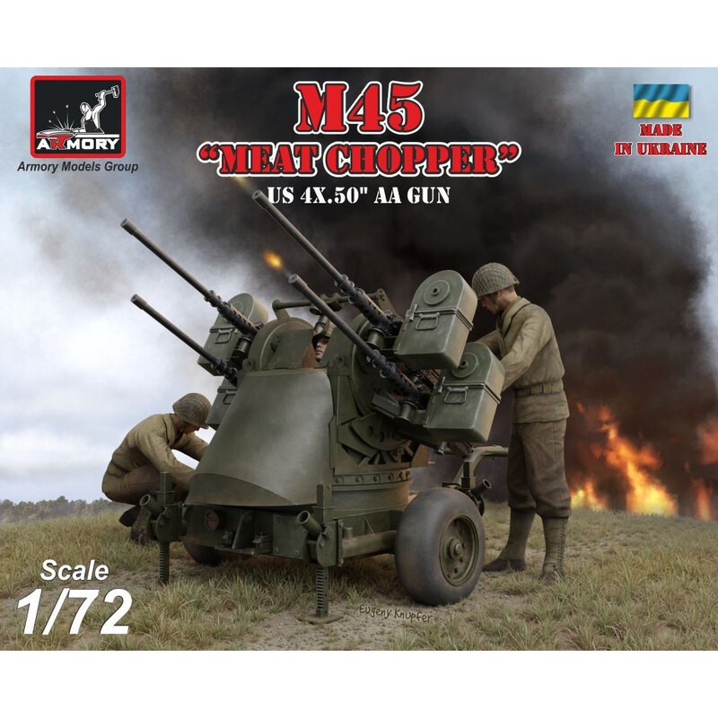 Tourelle M45 Quadmount, US WWII 4x 12.7mm M2HB sur remorque M20