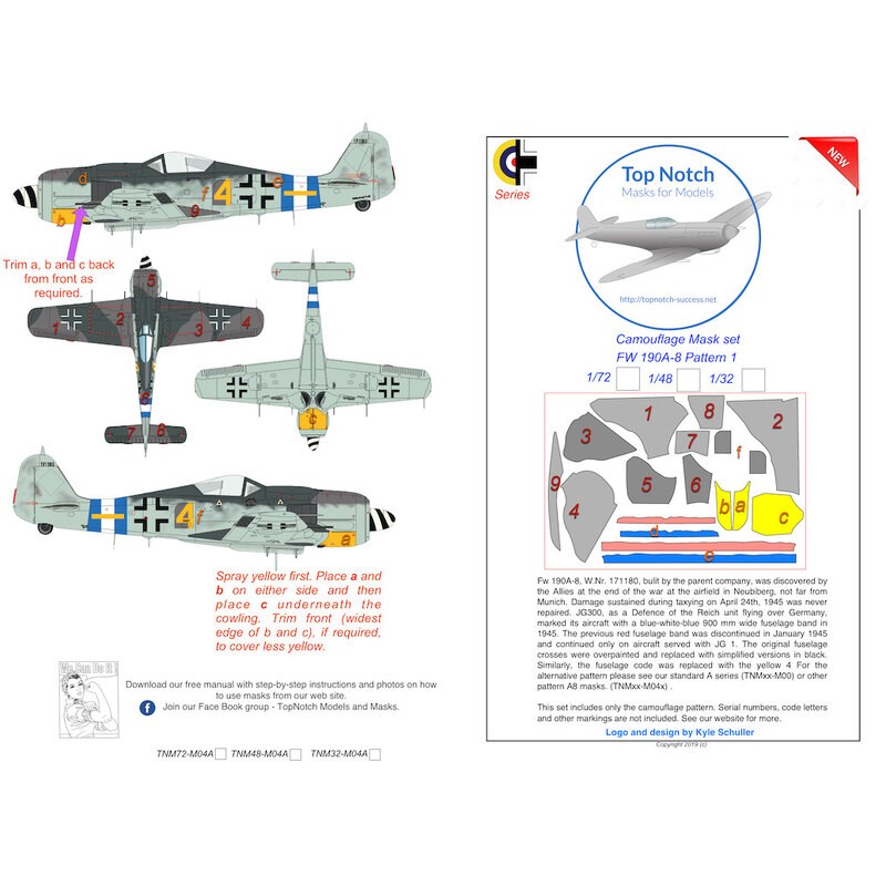 Focke-Wulf Fw-190A-8 série masque de peinture modèle de masque de camouflage 1 (conçu pour être utilisé avec les kits Trumpeter)