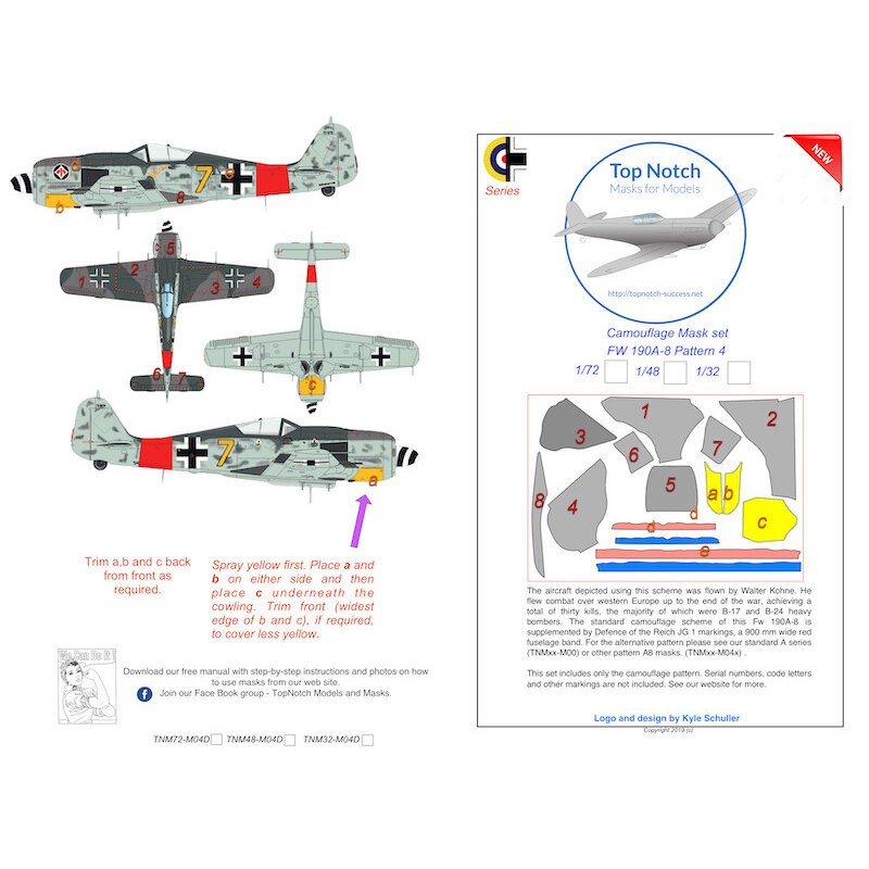 Focke-Wulf Fw-190A-8 série masque de peinture motif de masque de camouflage 4 (conçu pour être utilisé avec les kits Trumpeter)