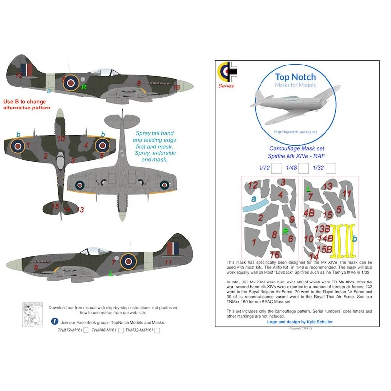 Masque de peinture de motif de camouflage Supermarine Spitfire Mk.XIVe (conçu pour être utilisé avec des kits)