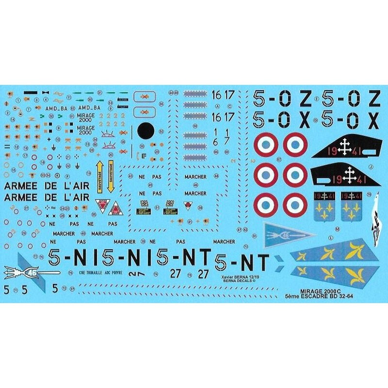 Décal Dassault Mirage 2000C 5eme Escadre: 5-OZ, 5-OX, 5-NI & 5-NT tous basés à Orange Air Base dans les années 2000