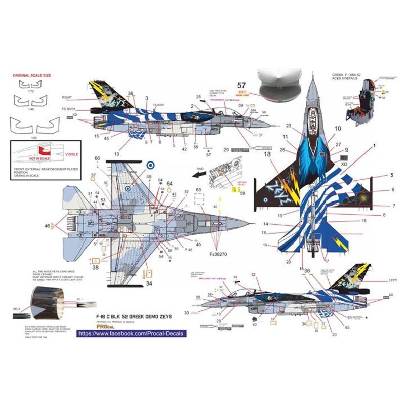 Décal Lockheed-Martin F-16C Block 52 Zeus Greek Demo team (conçu pour être utilisé sur les kits de modèles cinétiques)