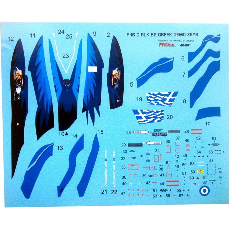 Décal Lockheed-Martin F-16C Block 52 Zeus Greek Demo team (conçu pour être utilisé sur les kits de modèles cinétiques)