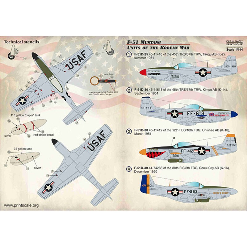 Décal Mustang F-51 nord-américain. Unités de la guerre de Corée 1. F-51D-25 45-11410 du 45th TRS / 67th TRW, Taegu AB (K-2), été