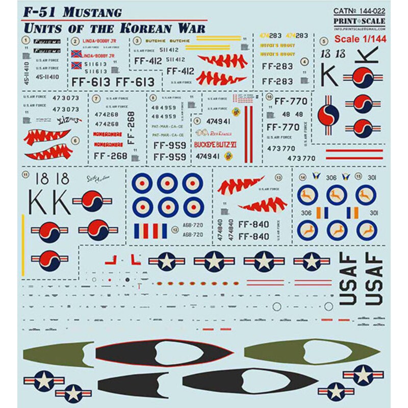 Décal Mustang F-51 nord-américain. Unités de la guerre de Corée 1. F-51D-25 45-11410 du 45th TRS / 67th TRW, Taegu AB (K-2), été