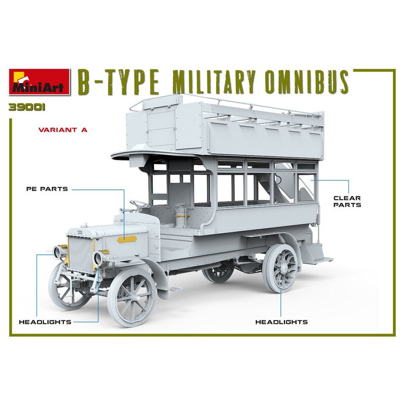 OMNIBUS MILITAIRE DE TYPE B (Old Bill Bus) MODÈLE HAUTEMENT DÉTAILLÉ PIÈCES DE MÉCANISME PRÉCISES INCLUSES PIÈCES DÉCAPÉES À LA 