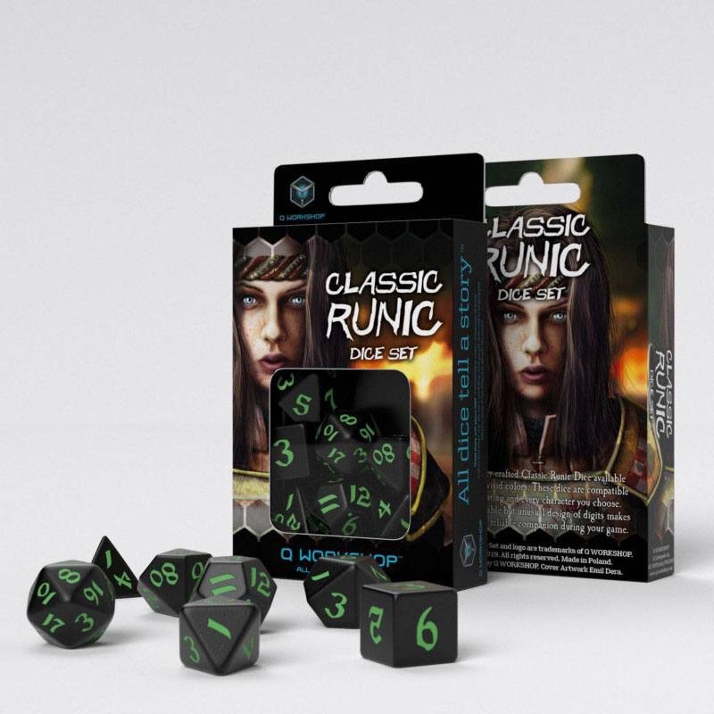 Classic RPG Runic pack dés noir & vert (7)