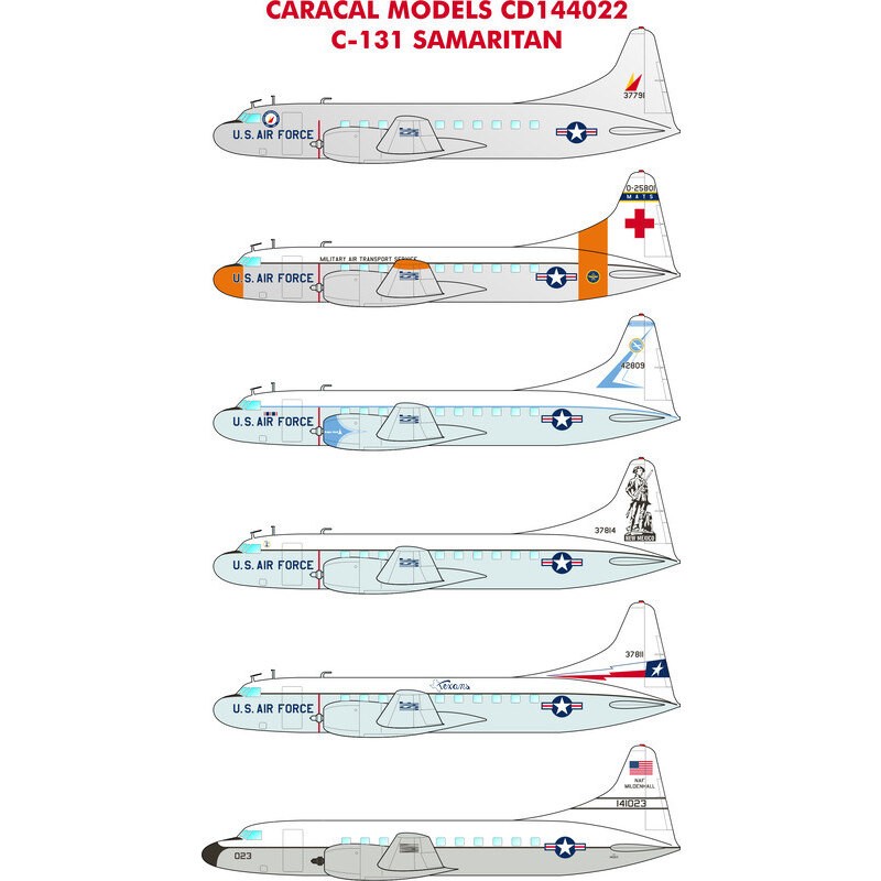 Convair C-131B Samaritain Plusieurs choix de marquage USAF / US Navy pour les nouveaux kits Roden à l'échelle 1/144. Un avion de