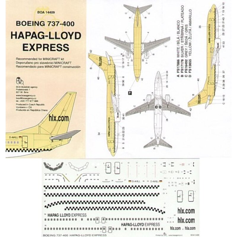 Décal Boeing 737-400 HAPAG-LLOYD EXPRESS D-AHLL yellow 2003 scheme