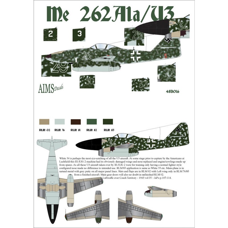 Décal Messerschmitt Me-262A-1a / U3