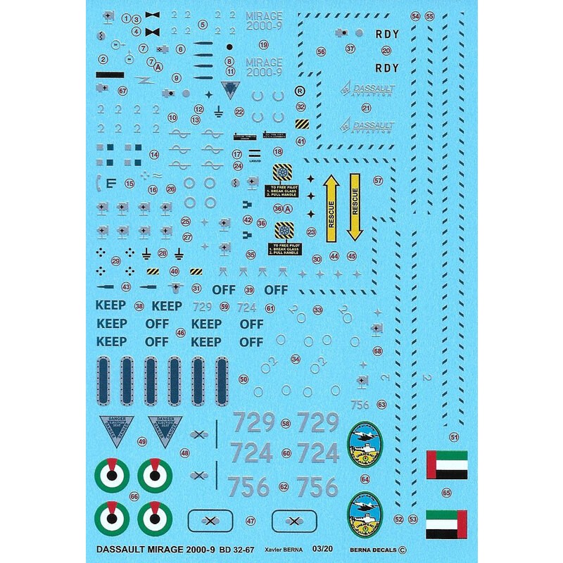 Décal Dassault Mirage 2000-9EAD de la United Arab Emirates Air Force: n?724 Dubai 11/2011, n?729 Dubai 11/2011, n?756 vu en Ital