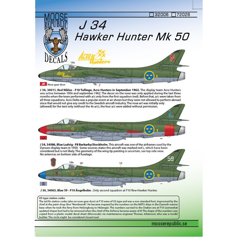 Décal J 34 Hawker Hunter (FGA.9 / Mk.58 F.4 F.6)