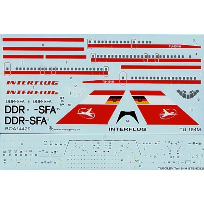 Décal Tupolev Tu-154M INTERFLUG (pour les maquettes Zvezda ) 