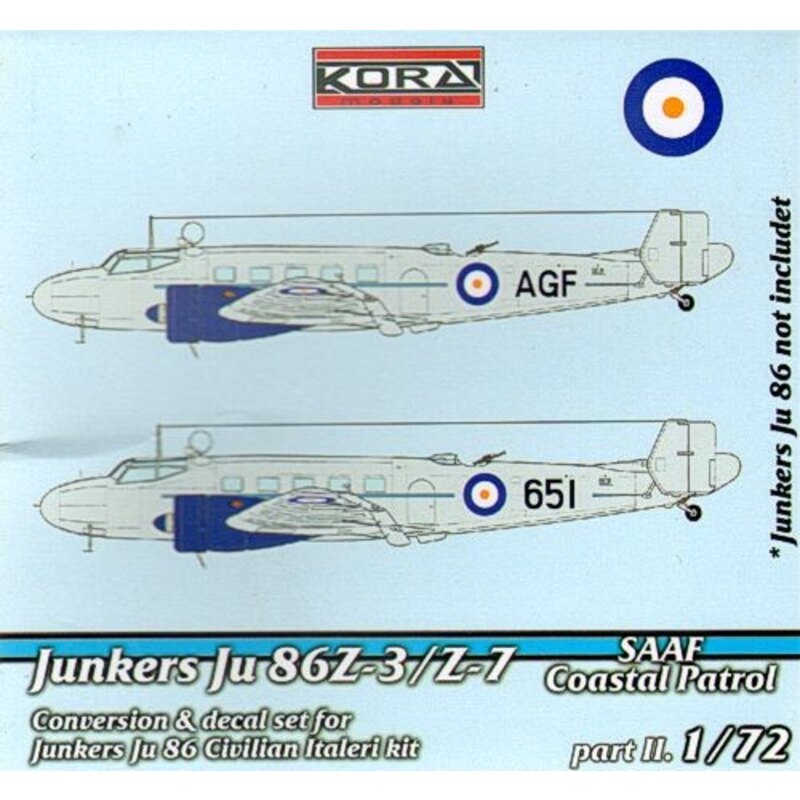 Junkers Ju 86Z-3/Z-7 SAAF (aviation sud-africaine) Patrouille Côtière avec hélice (pour les maquettes Italeri)