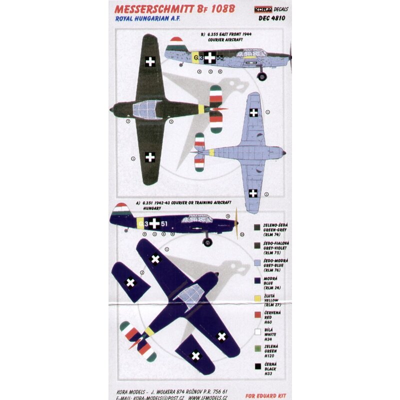 Décal Messerschmitt Bf 108B Royal Hungarian (designed to be used with Eduard kits) 