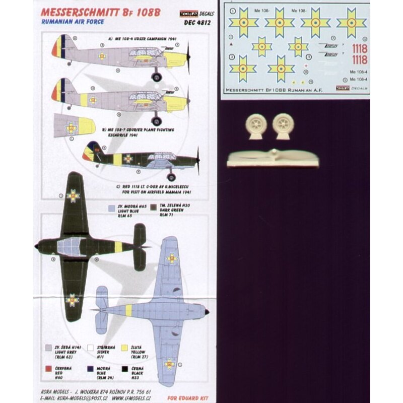 Messerschmitt Bf 108B (aviation roumaine) avec roues et hélice (pour maquettes Eduard) 