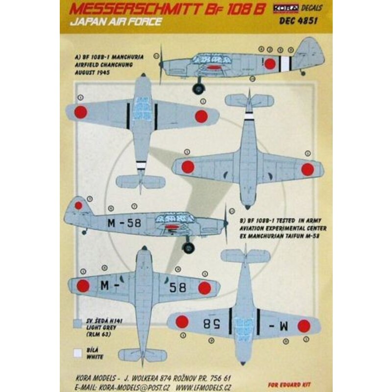 Décal Messerschmitt Bf 108B (Japan Air Force) (designed to be used with Eduard kits)